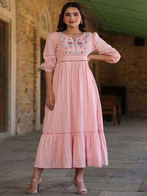 Pink embroidered shop maxi dress