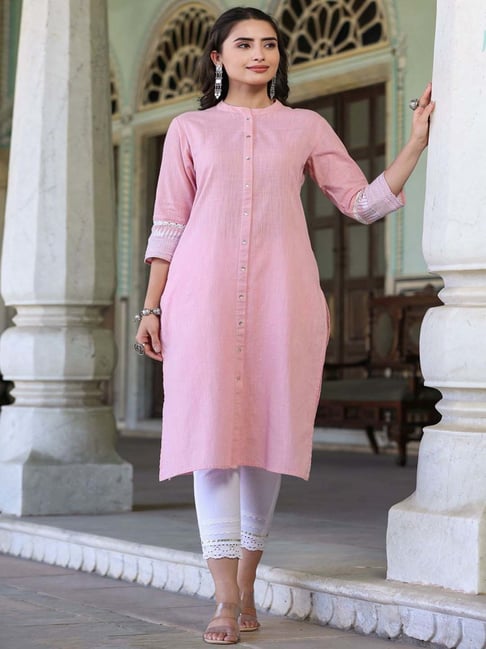 Pink cotton sale straight kurta