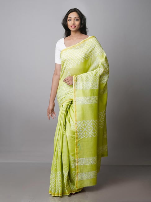 Unnati Silks Light Green Printed Saree With Blouse Price in India