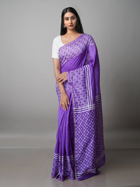 Unnati Silks Violet Printed Saree With Blouse Price in India