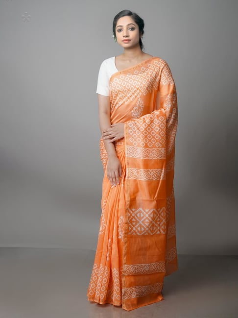 Unnati Silks Orange Printed Saree With Blouse Price in India