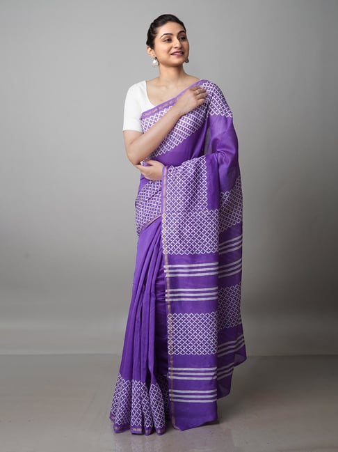 Unnati Silks Violet Printed Saree With Blouse Price in India
