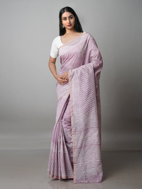 Unnati Silks Light Pink Printed Saree With Blouse Price in India