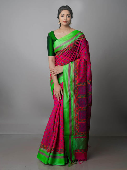 Unnati Silks Pink Printed Saree With Blouse Price in India