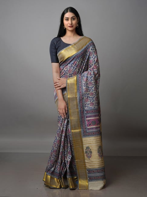 Unnati Silks Beige Printed Saree With Blouse Price in India