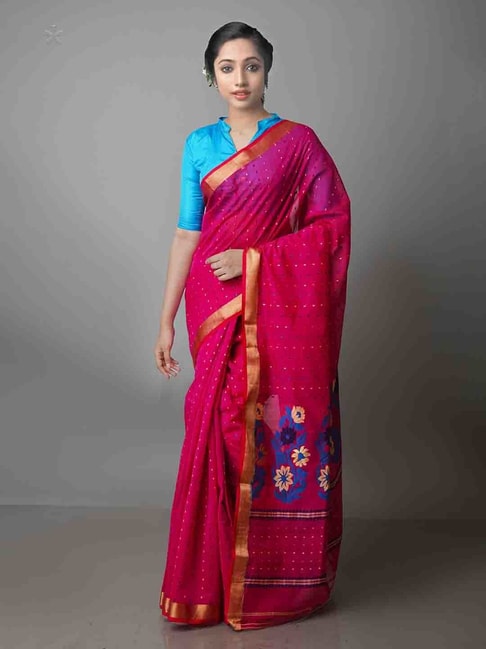 Unnati Silks Dark Pink Woven Saree With Blouse Price in India