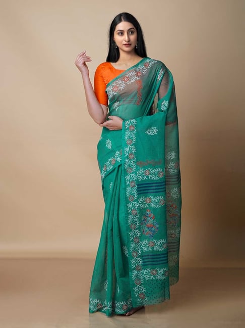 Unnati Silks Green Printed Saree With Blouse Price in India