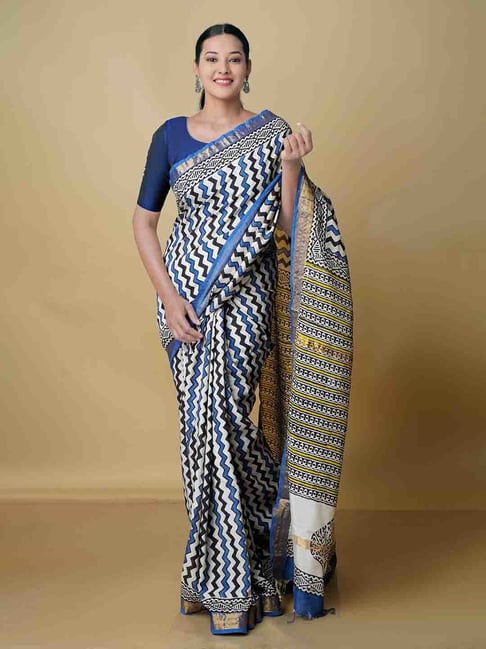 Unnati Silks Beige Printed Saree With Blouse Price in India