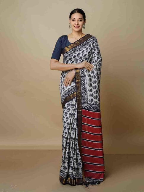 Unnati Silks Beige Printed Saree With Blouse Price in India