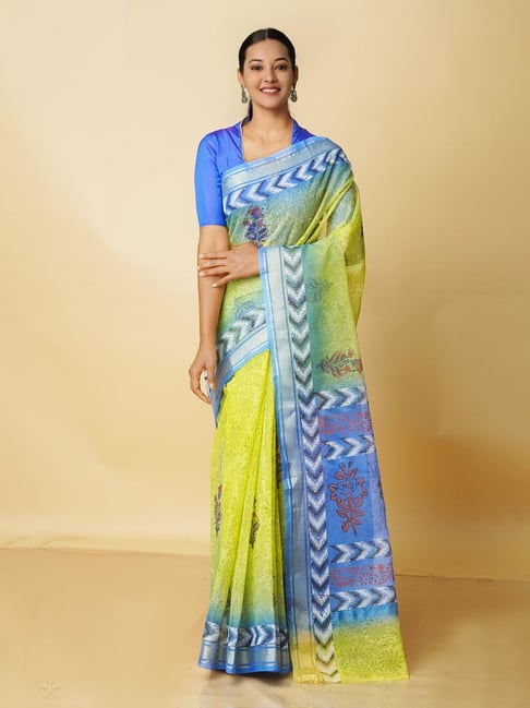 Unnati Silks Green Printed Saree With Blouse Price in India