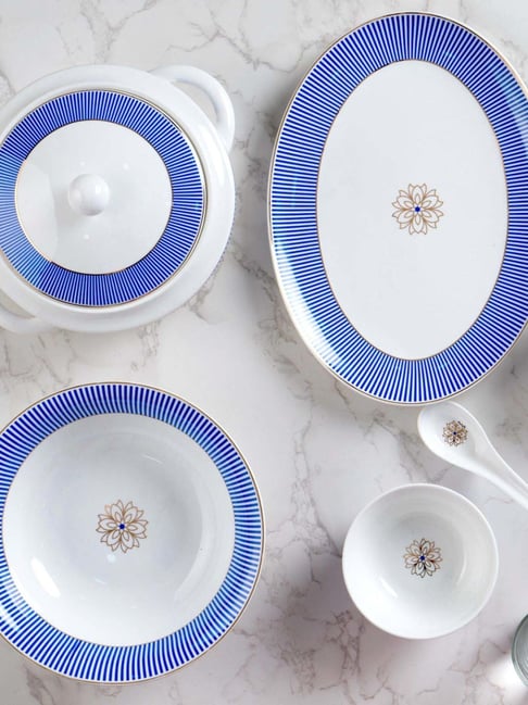 Buy Clay Craft White & Blue Ceramic Dinner Plate (0.35 L) Set of 6 at Best Price Tata CLiQ