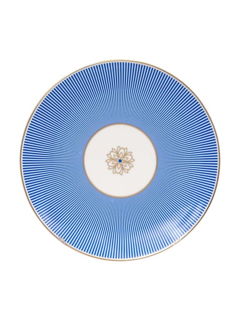 Buy Clay Craft White & Blue Ceramic Dinner Plate (0.35 L) Set of 6 at
