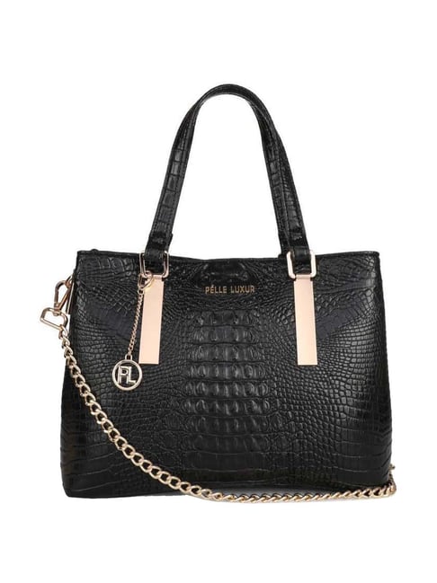 PELLE LUXUR Black Textured Medium Handbag-picture-44