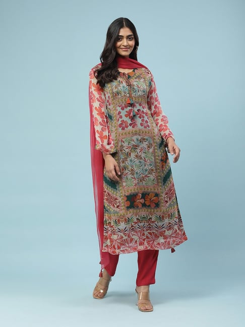 aarke Ritu Kumar Multicolor Floral Kurta With Pant Dupatta