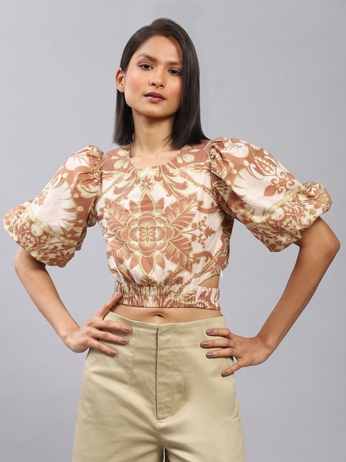 Label Ritu Kumar Brown Printed Crop Top-picture-46