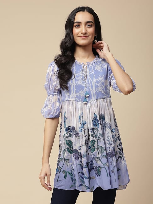 aarke Ritu Kumar Blue Floral Print Tunic