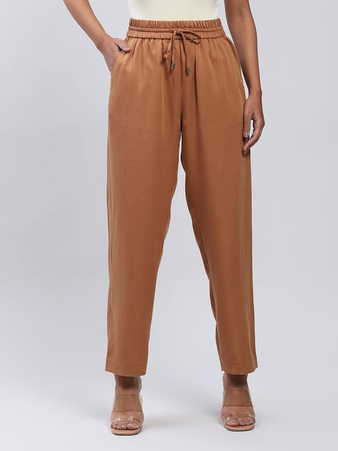 Label Ritu Kumar Brown Straight Fit Mid Rise Pants-picture-25