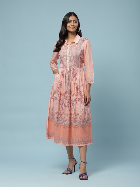 aarke Ritu Kumar Peach Printed Maxi Dress Price in India