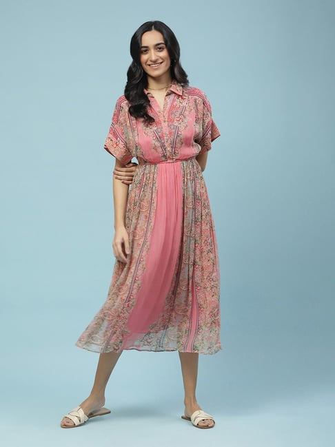 aarke Ritu Kumar Pink Printed Midi Dress Price in India