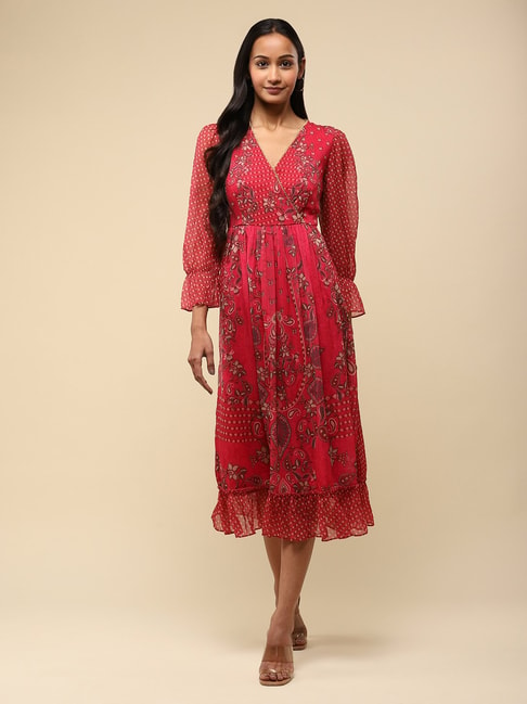 aarke Ritu Kumar Dark Pink Printed Maxi Dress Price in India