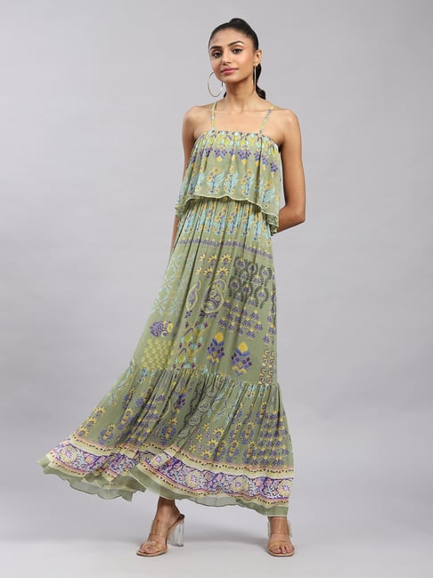Buy Powder Blue Off Shoulder Maxi Dress Online - Label Ritu Kumar