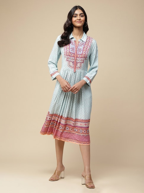 aarke Ritu Kumar Light Blue Printed Midi Dress Price in India