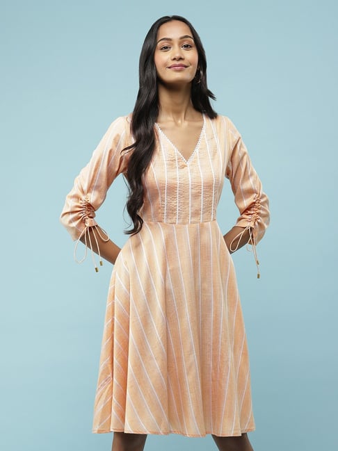 aarke Ritu Kumar Peach Striped A Line Dress Price in India