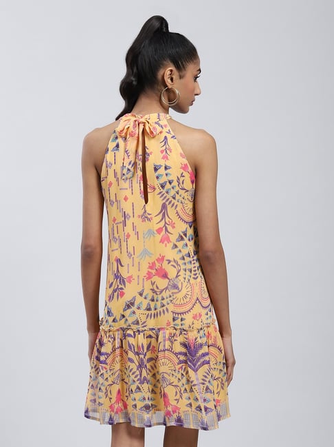Buy Ecru Printed Halter Maxi Dress Online - Label Ritu Kumar India Store  View
