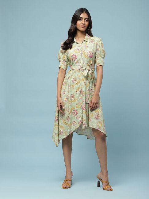 aarke Ritu Kumar Green Printed High-Low Dress Price in India