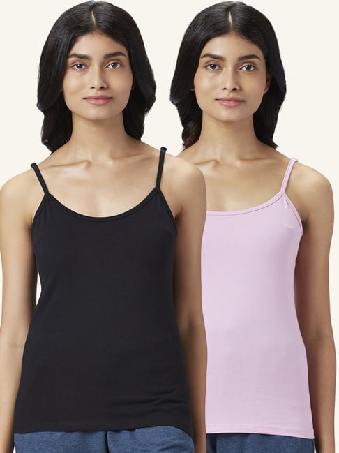Dreamz by Pantaloons Lilac & Black Cotton Camisoles - Pack Of 2-picture-18
