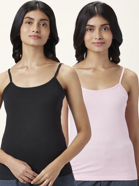 Dreamz by Pantaloons Pink & Black Cotton Camisoles - Pack Of 2