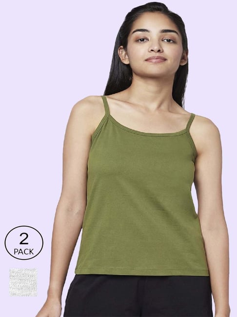 YU by Pantaloons Olive Green & Grey Cotton Camisoles - Pack Of 2