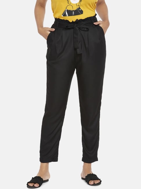 People by Pantaloons Black Cotton Flared Pants