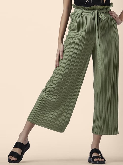 Buy Global Desi Green Striped Pants for Women Online  Tata CLiQ