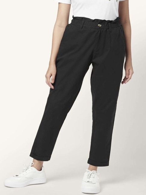 Buy GO COLORS Women Black Solid 100% Cotton Pants Online at Best Prices in  India - JioMart.