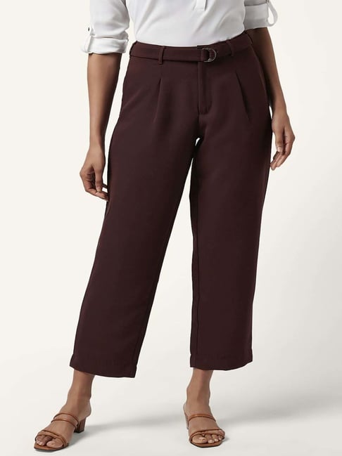 Maroon Women Trousers Annabelle By Pantaloons Castle - Buy Maroon Women Trousers  Annabelle By Pantaloons Castle online in India