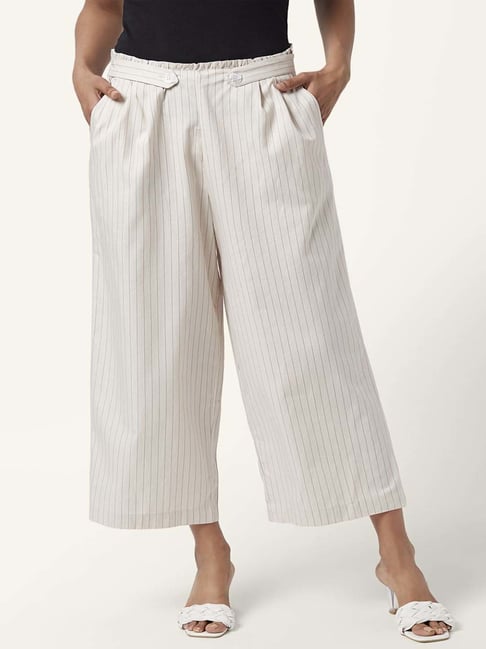 Honey by Pantaloons Off-White Cotton Striped Palazzos-picture-39