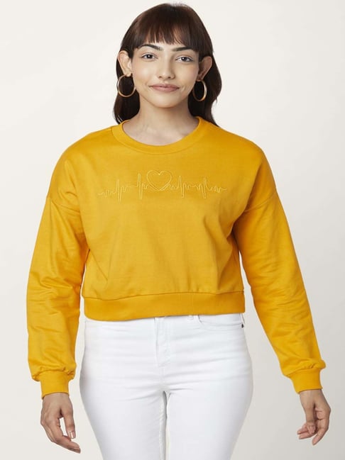 People by Pantaloons Yellow Embroidered Sweatshirt-picture-30