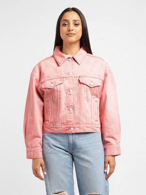 Buy online Women Peach Solid Denim Jacket from jackets and blazers and coats  for Women by Showoff for ₹1489 at 60% off | 2024 Limeroad.com