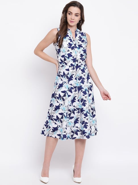 Blue and white fit and hot sale flare dress