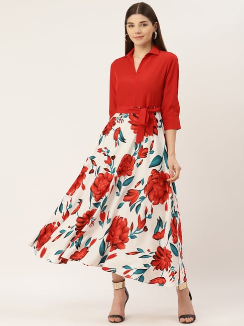 Oscar de la Renta Floral Threadwork Off-shoulder Gown in Red | Lyst