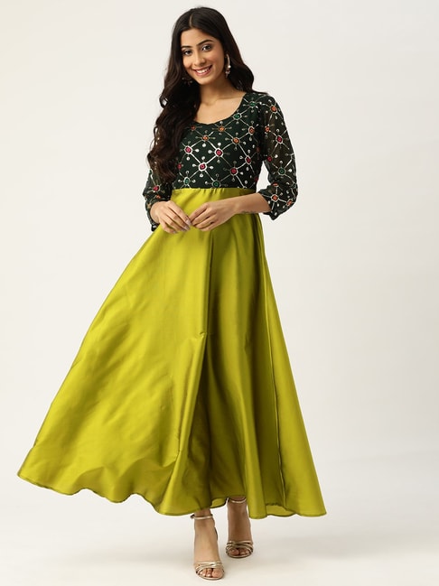 Wedding Gown Online | Buy Bottle Green Sleeveless Wedding Gown