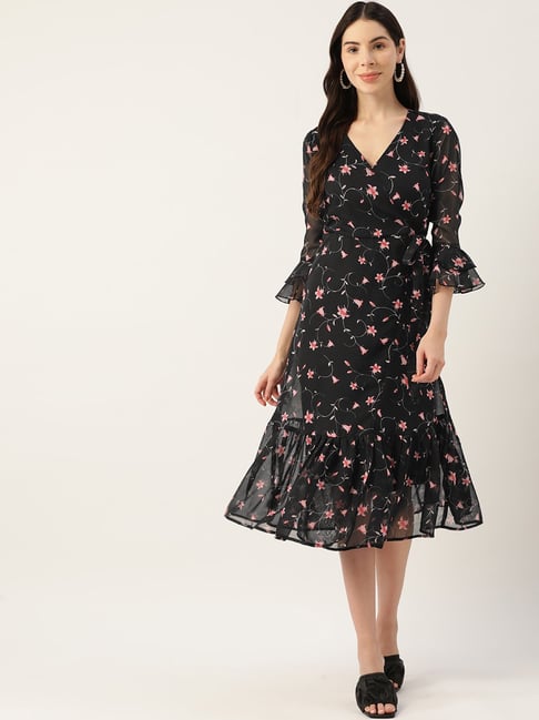 Frill Fit & Flare Floral Printed Midi Dress By Adorify | ADFY-COTT-1038 |  Cilory.com