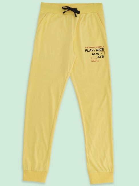 Pantaloons Junior Mustard Cotton Printed Trackpants