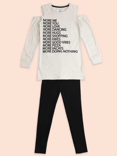 Pantaloons Junior Off-White & Black Cotton Printed Full Sleeves Top Set-picture-31