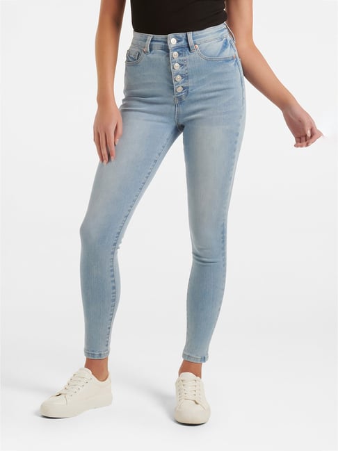 Buy Forever New Light Blue Cotton Slim Fit High Rise Jeans for