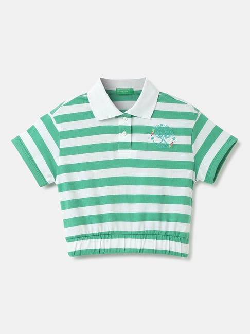 United Colors of Benetton Kids White & Green Striped Top