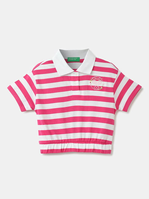 United Colors of Benetton Kids White & Pink Striped Top