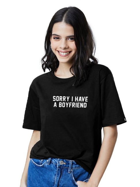 The Souled Store Black Sorry I Have A Boyfriend Printed T-Shirt