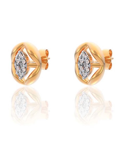 18k Gold TwoTone Swirly Single Stone Stud Earrings  atjewelsin